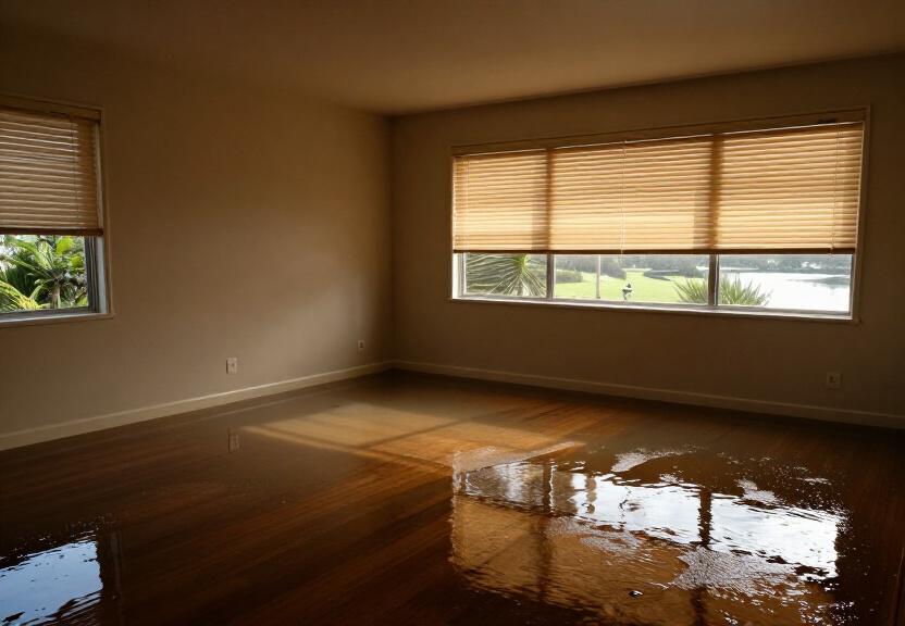 Flooded office space in Abbotsford before cleanup